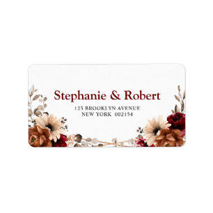 Terracotta Burgundy Mauve Floral Geometric Wedding Label