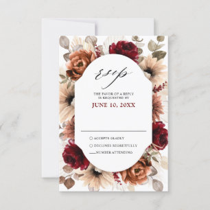 Terracotta Burgundy Mauve Floral Geometric Wedding RSVP Card