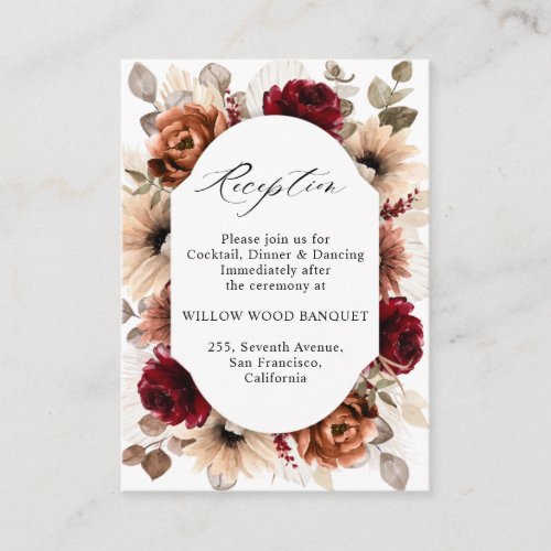 Terracotta Burgundy Mauve Floral Wedding Reception Enclosure Card
