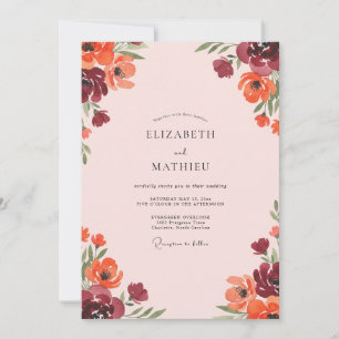 Terracotta Burgundy Poppy Wedding Invitation