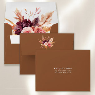 Terracotta Burgundy Wedding Return Address RSVP Envelope