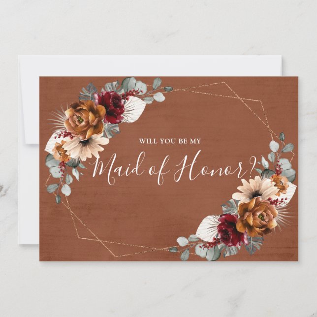 Terracotta Burgundy Will You Be My Maid of Honor   Invitation (Front)