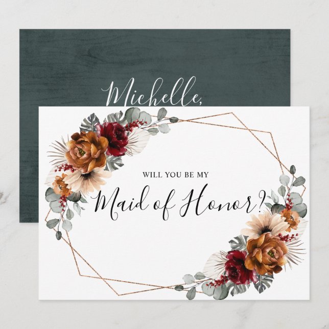 Terracotta Burgundy Will You Be My Maid of Honor  Invitation (Front/Back)