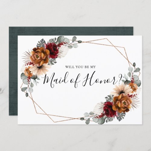 Terracotta Burgundy Will You Be My Maid of Honor  Invitation