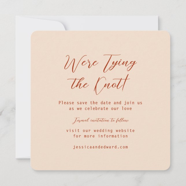 Terracotta Burnt Orange & Beige Boho Rustic Modern Save The Date (Back)