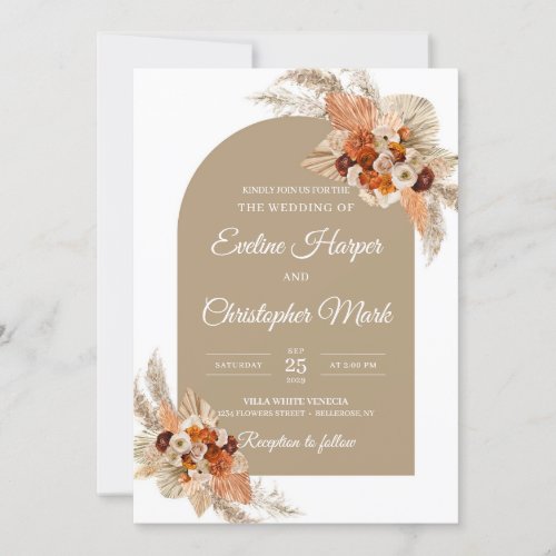 Terracotta burnt orange beige flowers orchid arch invitation