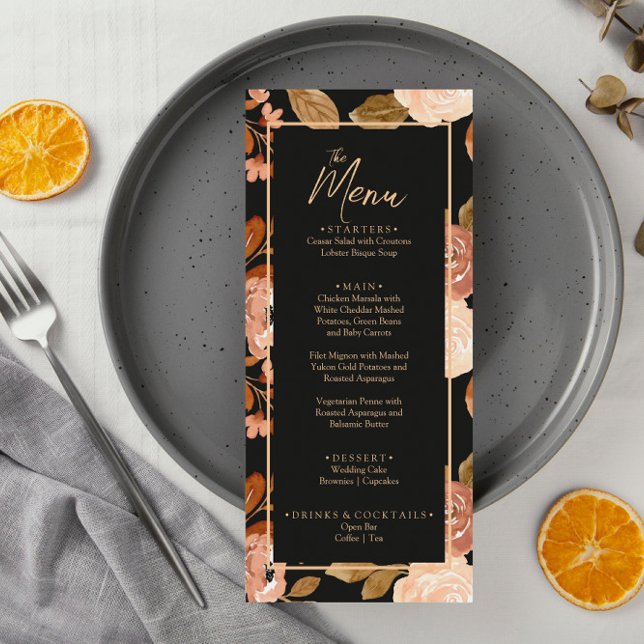 Terracotta Burnt Orange Black Boho Wedding Menu (Creator Uploaded)