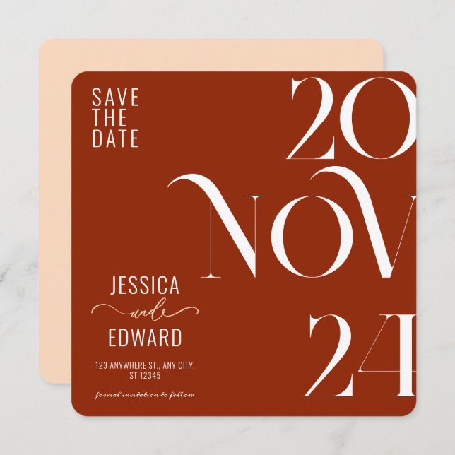 Terracotta Burnt Orange Boho Rustic Simple Modern Save The Date (Front/Back)