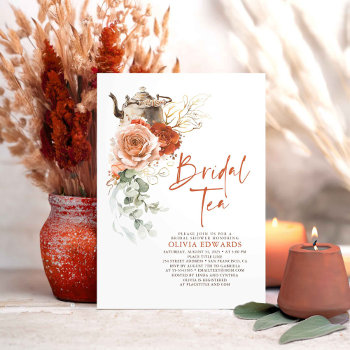 Terracotta Burnt Orange Bridal Shower Tea Party Invitation by lovelywow at Zazzle