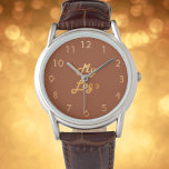 Terracotta burnt orange business logo watch<br><div class="desc">Add your own business logo to this watch.   Burnt orange,  terracotta colored background. Perfect for promoting your business and your brand.  Faux gold clock face numbers.</div>