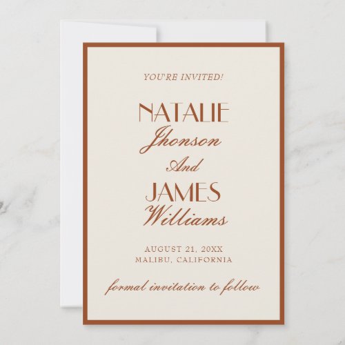 Terracotta Burnt Orange Cream Old Money Wedding Save The Date