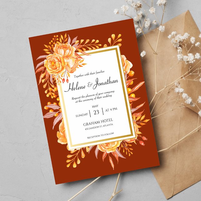 Terracotta Burnt Orange Elegant Rustic Wedding Invitation (Terracotta Burnt Orange Elegant Rustic Wedding Invitation)