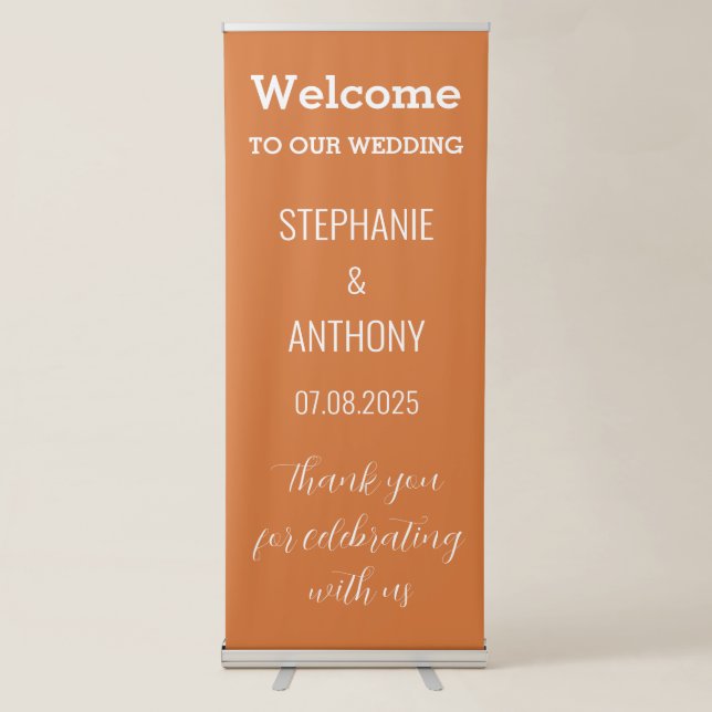 Terracotta Burnt Orange Elegant Wedding Retractable Banner (Front)