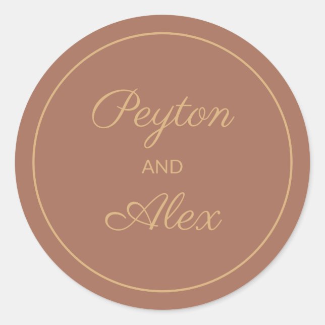Terracotta Burnt Orange Fall Bride Groom Name  Classic Round Sticker (Front)