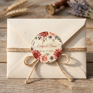 Terracotta Burnt Orange Fall Floral Boho Wedding Classic Round Sticker