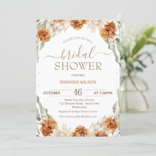 Terracotta Burnt Orange Floral Bridal Shower Invitation