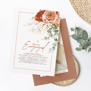 Terracotta Burnt Orange Floral Engagement Party Invitation by lovelywow at Zazzle