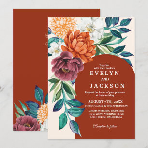 Terracotta burnt orange floral fall Wedding Invitation