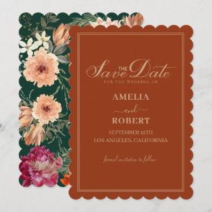 Terracotta burnt orange floral fall wedding save the date