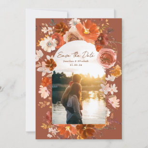 Terracotta Burnt Orange Floral Wedding Arch Photo Save The Date