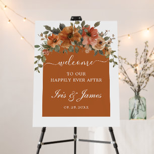 Terracotta Burnt Orange Floral Wedding Welcome Foam Board