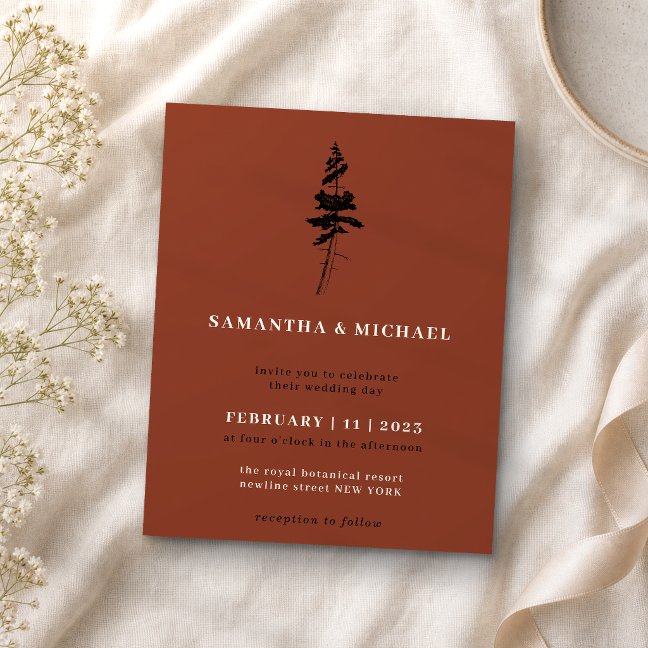 Terracotta Burnt orange Forest Pine Tree budget Flyer