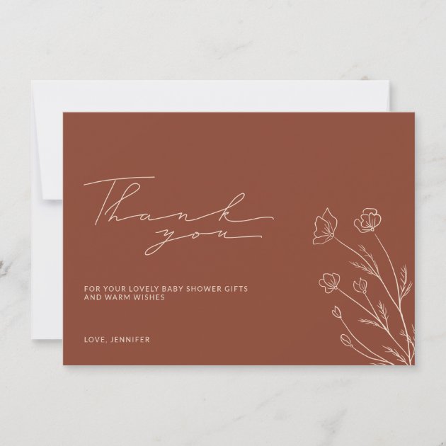 Terracotta Burnt Orange Ivory Beige Baby Shower Thank You Card