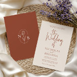 Terracotta Burnt Orange Modern Boho Wedding Invitation<br><div class="desc">Terracotta Burnt Orange Modern Boho Wedding Invitation. Monogram at the back.</div>