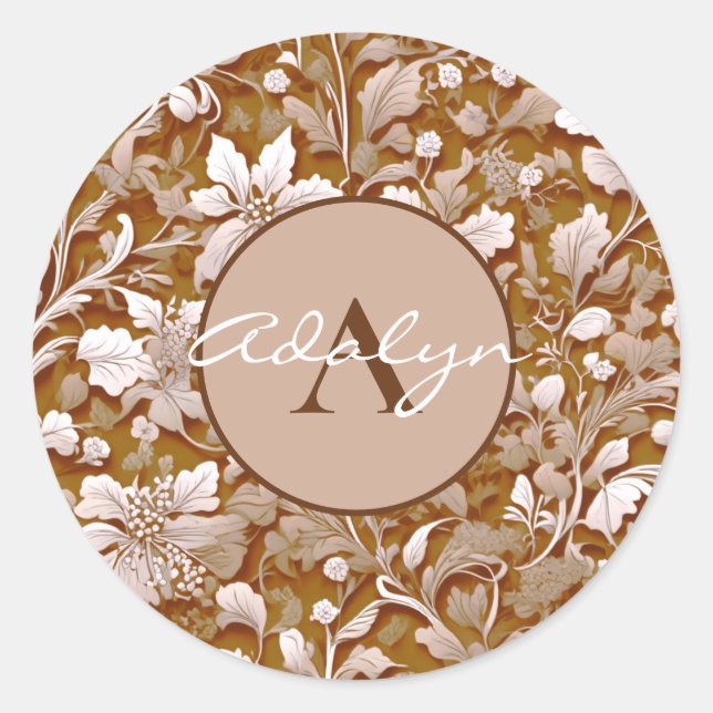 Terracotta Burnt Orange Modern botanical Boho Classic Round Sticker (Front)