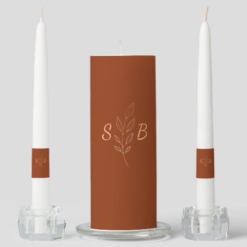 Terracotta Burnt Orange Monogram Boho Wedding Unity Candle Set