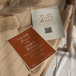 Terracotta Burnt Orange Old Money QR Code Wedding Invitation
