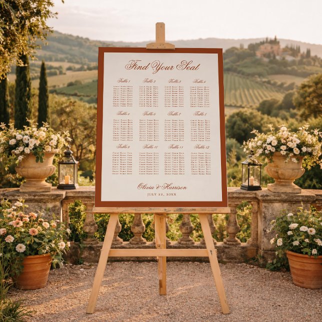 Terracotta Burnt Orange Old Money Seating Chart Foam Board (Creator Uploaded)