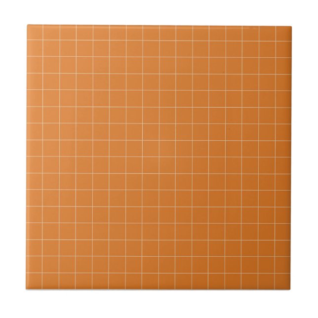 Terracotta Burnt Orange & Pale Yellow Checkered  Ceramic Tile (Front)