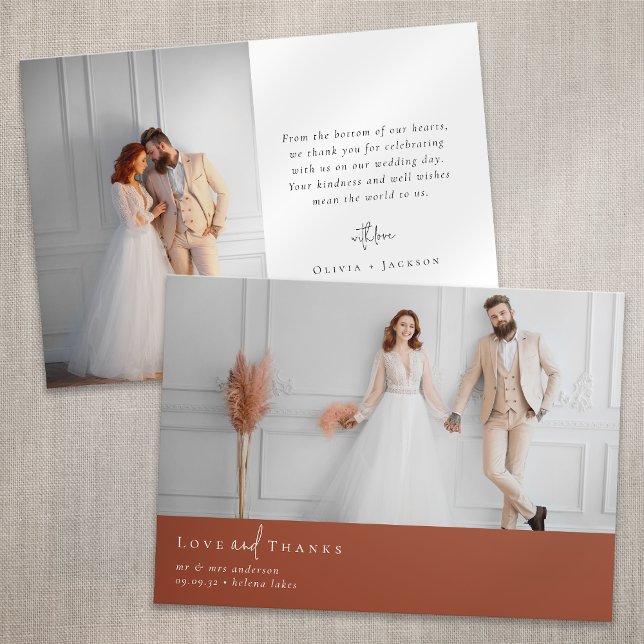 Terracotta Burnt Orange Photo Wedding Thank You Card (Creator Uploaded)
