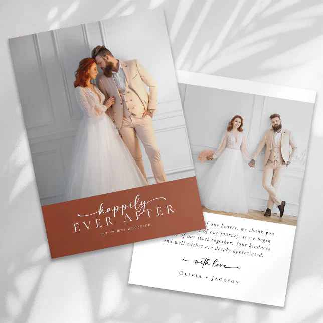 Terracotta Burnt Orange Photo Wedding Thank You Card | Zazzle