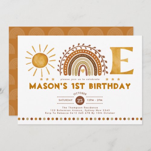 Terracotta Burnt Orange Rainbow Sunshine Birthday Invitation