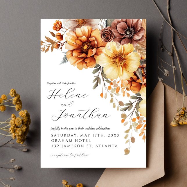 Terracotta Burnt Orange Rust Boho Elegant Wedding Invitation (Terracotta Burnt Orange Rust Boho Elegant Wedding Invitation)