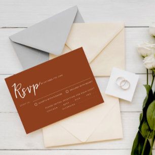 Terracotta Burnt Orange Script Meal Choice Wedding RSVP Card