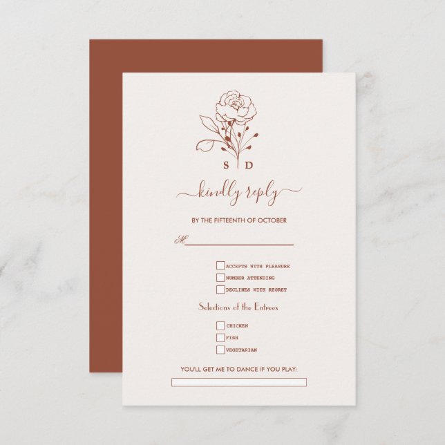 Terracotta Burnt Orange Song Request Wedding  RSVP Card (Front/Back)