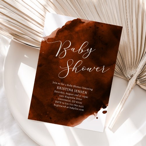 Terracotta Burnt Orange Watercolor Baby Shower  Invitation