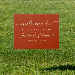 Terracotta Burnt Orange Wedding Direction Modern Sign