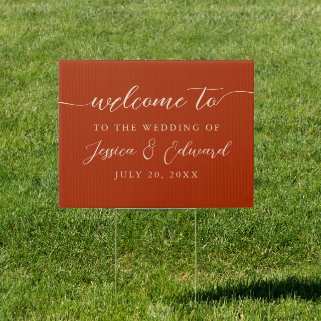 Terracotta Burnt Orange Wedding Direction Modern Sign (Insitu)