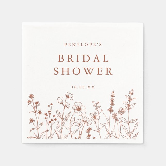 Terracotta Burnt Orange  Wildflower Bridal Shower Napkins (Front)