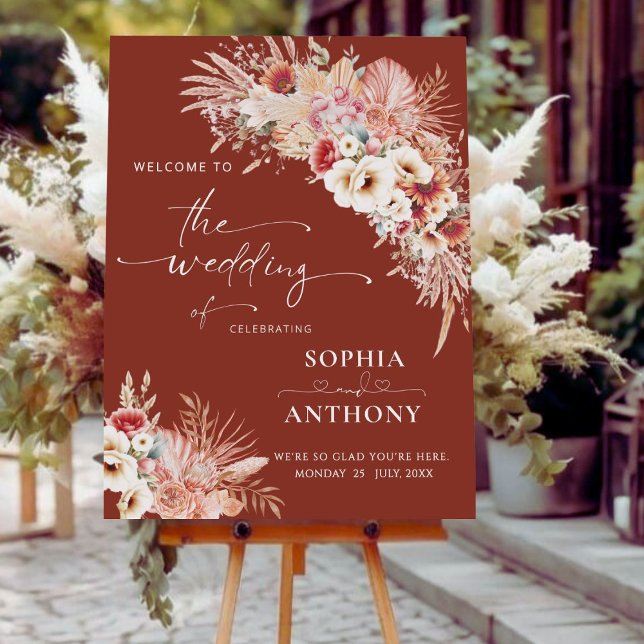 Terracotta Burnt Umber Boho Floral Wedding Welcome Foam Board (Creator Uploaded)