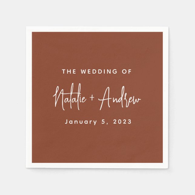 Terracotta Burnt Umber Classic Script Wedding Napkins (Front)