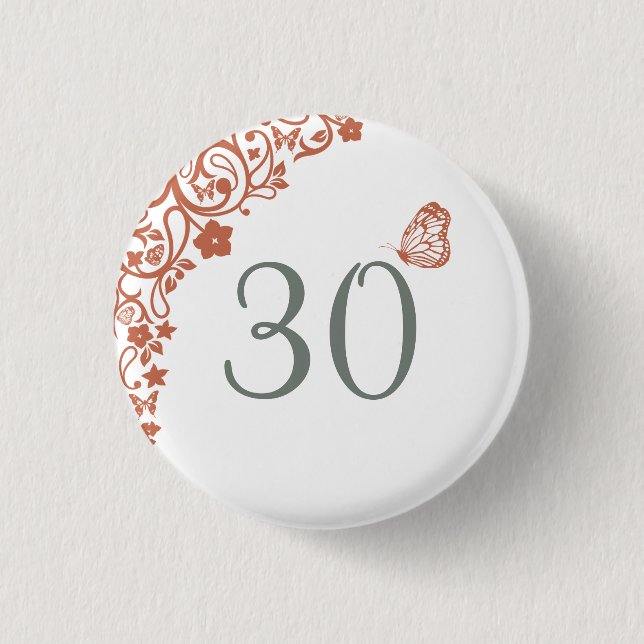 Terracotta Butterfly Garden Script Number / Age Button (Front)