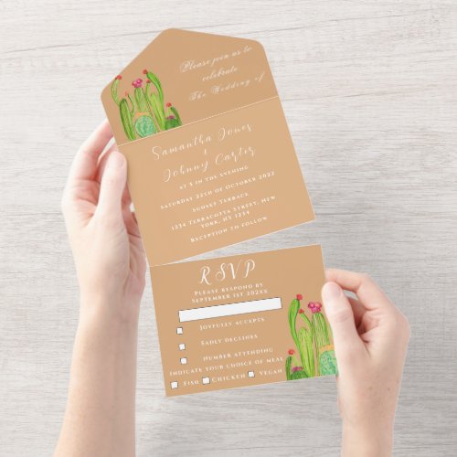 Terracotta Cactus Desert Mexico Arizona Wedding All In One Invitation