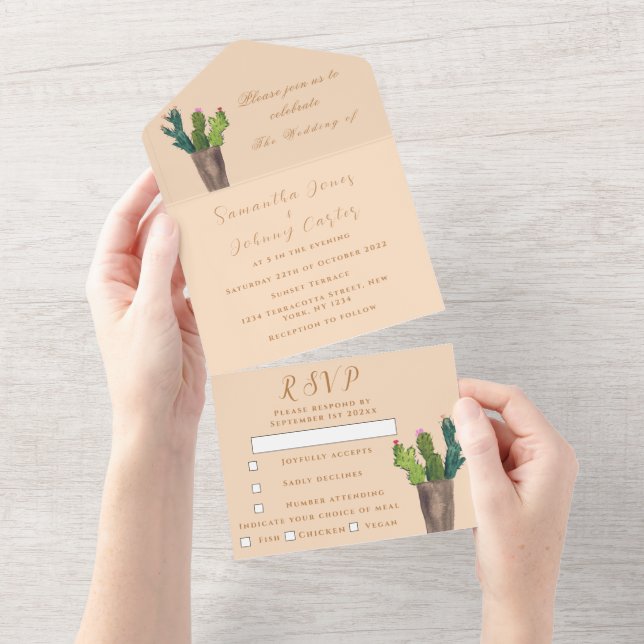 Terracotta Cactus Desert Mexico Arizona Wedding All In One Invitation (Tearaway)