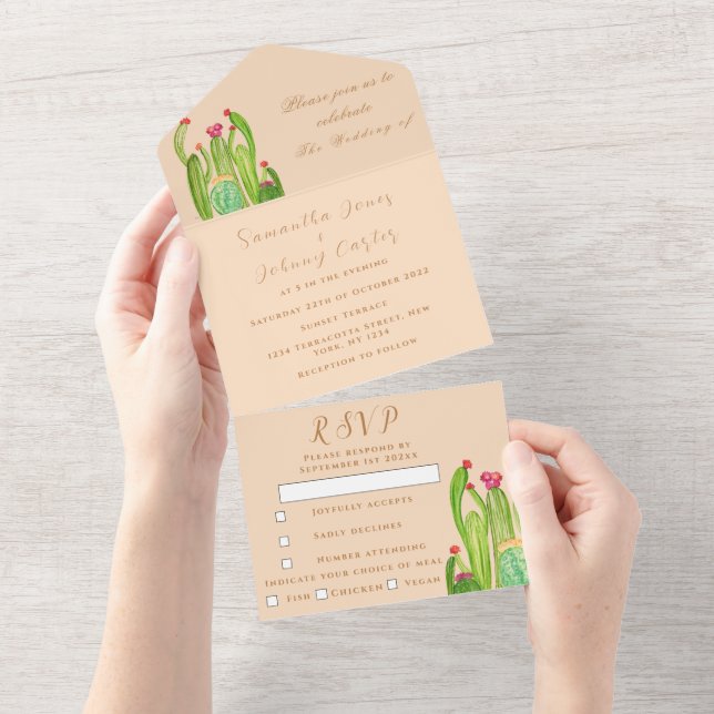 Terracotta Cactus Desert Mexico Arizona Wedding All In One Invitation (Tearaway)