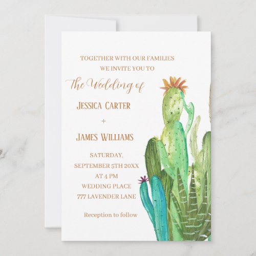 Terracotta Cactus Desert Mexico Watercolor Wedding Invitation